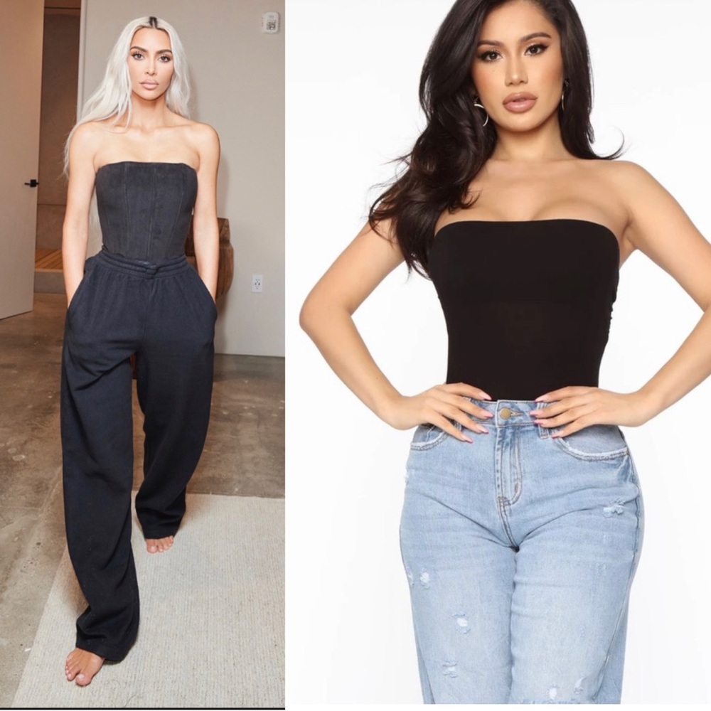Misguided black strapless stretch supportive bodycon bodysuit aso Kim kardashian